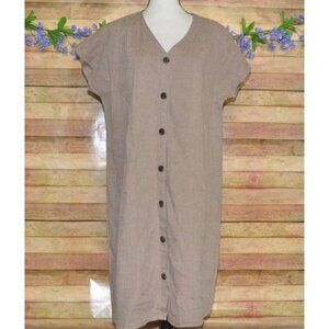 J. Jill Love Linen Brown Button Up Shirt Dress Size M Tall Neutral  Lagenlook